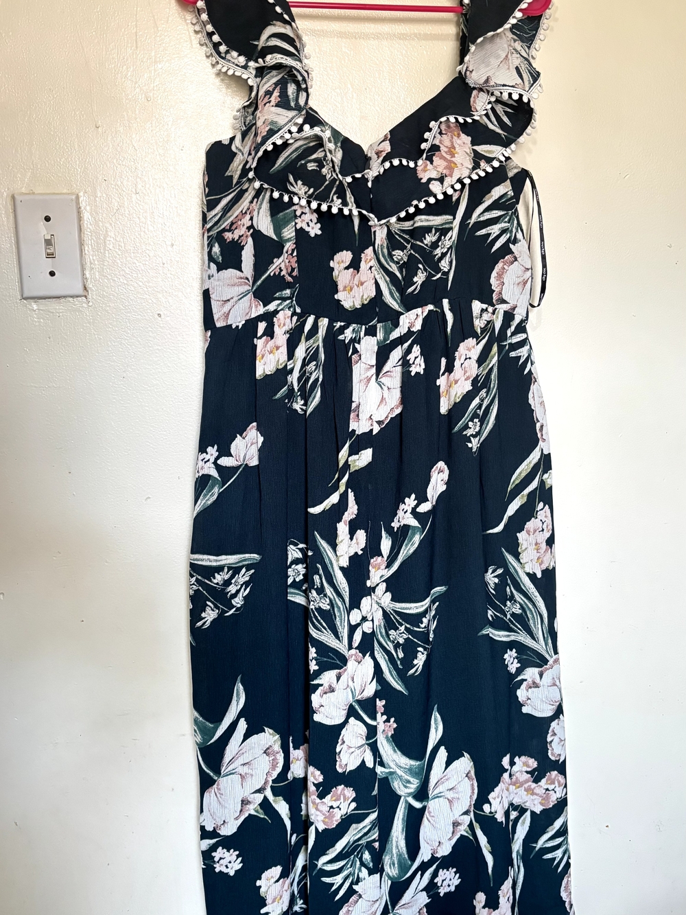 City Chic Black Floral Maxi Jumpsuit with Pink & Green Print